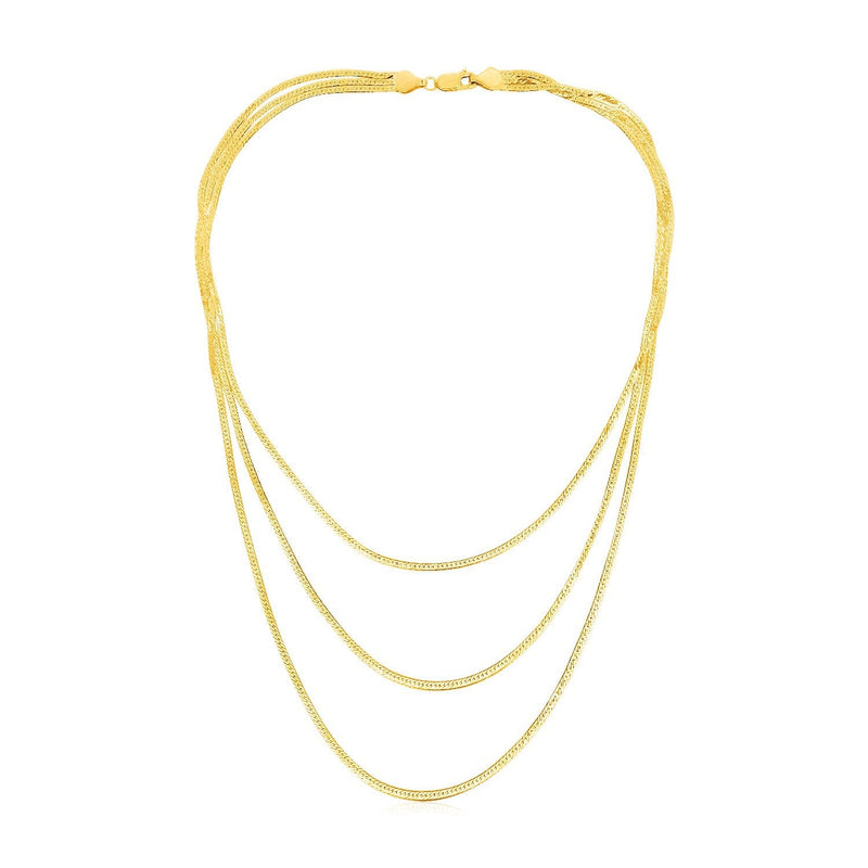 Bids.com 14k Yellow Gold Three Strand Herringbone Chain Necklace Necklaces