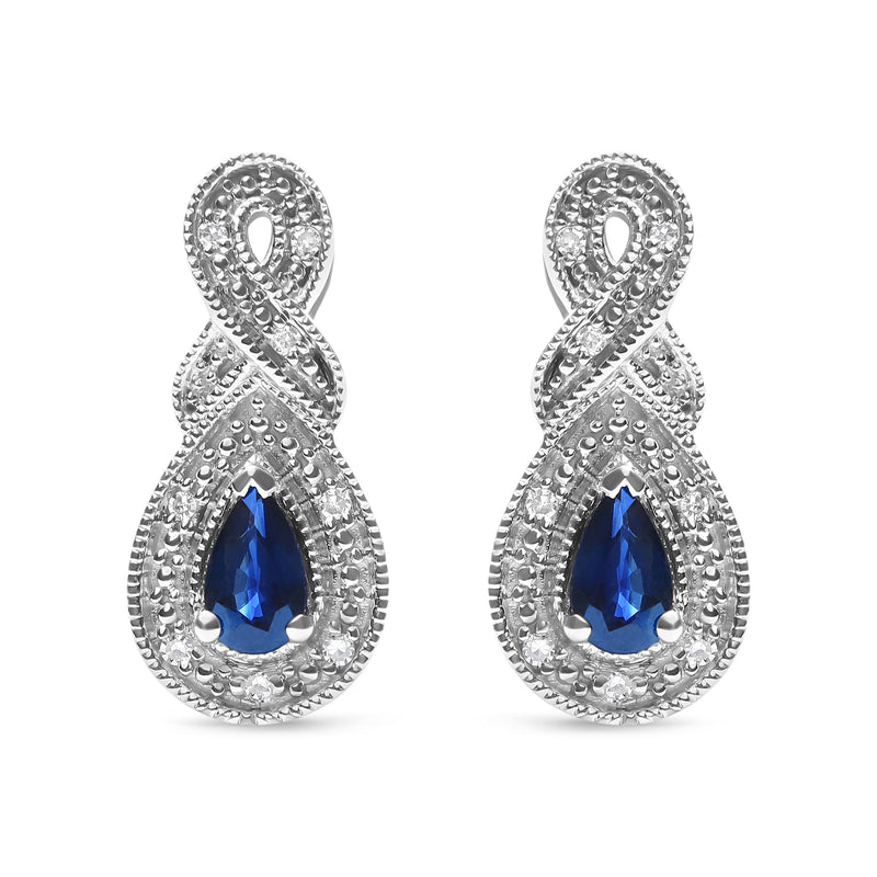 Bids.com .925 Sterling Silver 4.5 x 3mm Pear Sapphire Gemstone and Diamond Accent Infinity Drop Stud Earrings (H-I Color, SI1-SI2 Clarity) Earrings