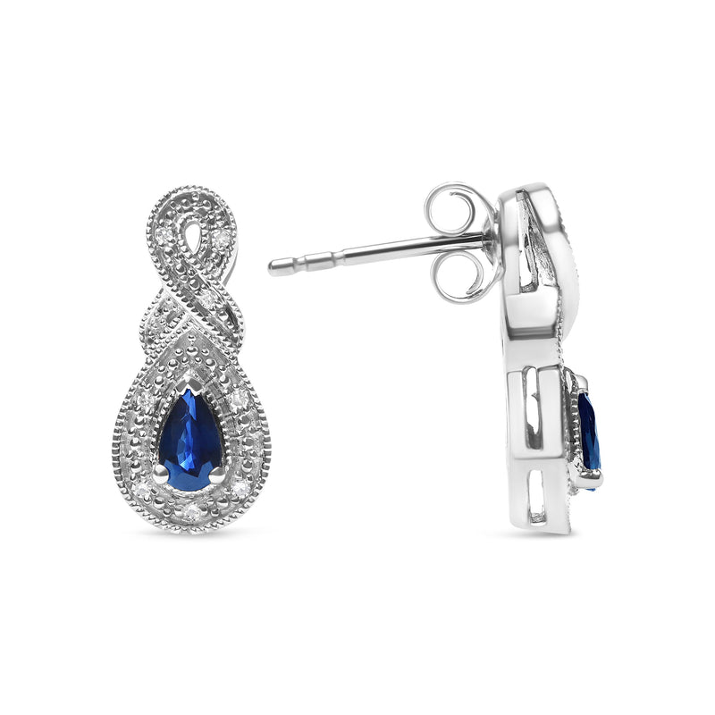 Bids.com .925 Sterling Silver 4.5 x 3mm Pear Sapphire Gemstone and Diamond Accent Infinity Drop Stud Earrings (H-I Color, SI1-SI2 Clarity) Earrings