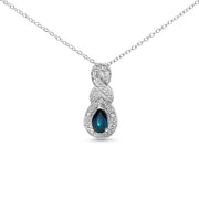 Bids.com .925 Sterling Silver 6x4mm Pear Sapphire and Diamond Accent Infinity Drop 18" Pendant Necklace (H-I Color, SI1-SI2 Clarity) Necklaces