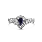 Bids.com .925 Sterling Silver 6x4mm Pear Sapphire Gemstone with Diamond Accent Fashion Halo Ring (H-I Color, SI1-SI2 Clarity) - Size 7 Rings