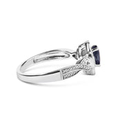 Bids.com .925 Sterling Silver 6x4mm Pear Sapphire Gemstone with Diamond Accent Fashion Halo Ring (H-I Color, SI1-SI2 Clarity) - Size 7 Rings