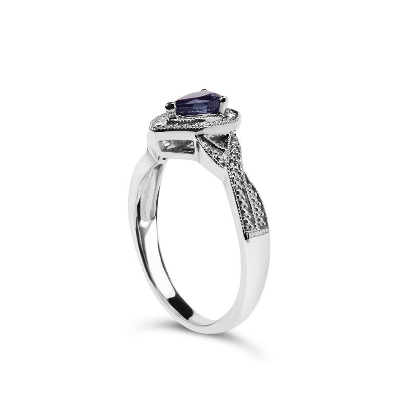 Bids.com .925 Sterling Silver 6x4mm Pear Sapphire Gemstone with Diamond Accent Fashion Halo Ring (H-I Color, SI1-SI2 Clarity) - Size 7 Rings