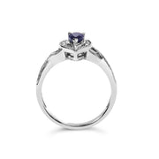 Bids.com .925 Sterling Silver 6x4mm Pear Sapphire Gemstone with Diamond Accent Fashion Halo Ring (H-I Color, SI1-SI2 Clarity) - Size 7 Rings