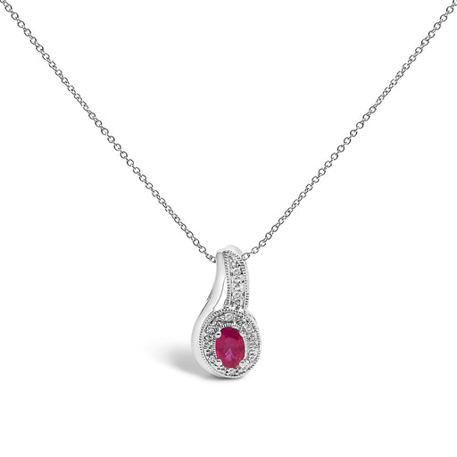 Bids.com .925 Sterling Silver Red Ruby and Diamond Accent Milgrain Swirl Pendant Necklace - 18" Inches Necklaces