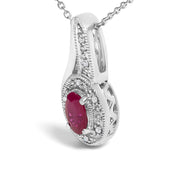 Bids.com .925 Sterling Silver Red Ruby and Diamond Accent Milgrain Swirl Pendant Necklace - 18" Inches Necklaces