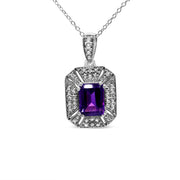 Bids.com .925 Sterling Silver Purple Amethyst and Diamond Accent Art Deco Style 18" Pendant Necklace (I-J Color, I1-I2 Clarity) Necklaces