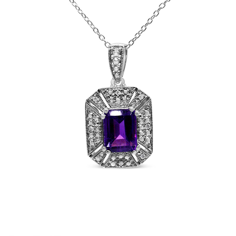 Bids.com .925 Sterling Silver Purple Amethyst and Diamond Accent Art Deco Style 18" Pendant Necklace (I-J Color, I1-I2 Clarity) Necklaces