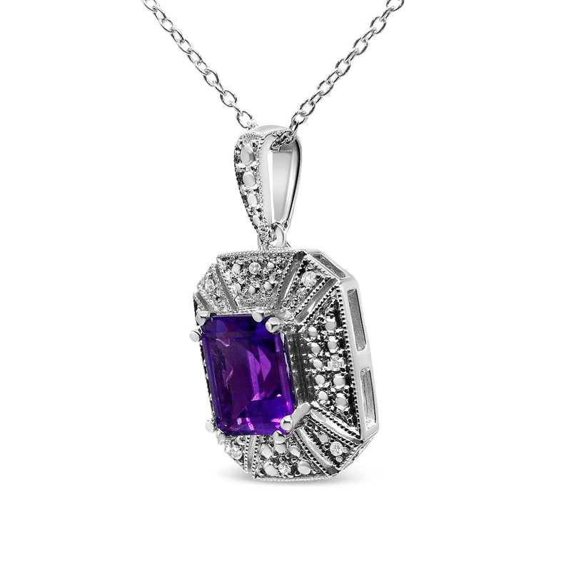 Bids.com .925 Sterling Silver Purple Amethyst and Diamond Accent Art Deco Style 18" Pendant Necklace (I-J Color, I1-I2 Clarity) Necklaces
