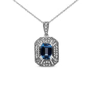 Bids.com .925 Sterling Silver Blue Topaz and Diamond Accent Art Deco Style 18" Pendant Necklace (I-J Color, I1-I2 Clarity) Necklaces
