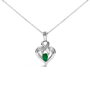 Bids.com .925 Sterling Silver 6x4mm Pear Emerald and Diamond Accent Heart Pendant Necklace (H-I Color, SI1-SI2 Clarity) - 18 Inches Necklaces