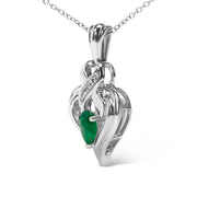 Bids.com .925 Sterling Silver 6x4mm Pear Emerald and Diamond Accent Heart Pendant Necklace (H-I Color, SI1-SI2 Clarity) - 18 Inches Necklaces