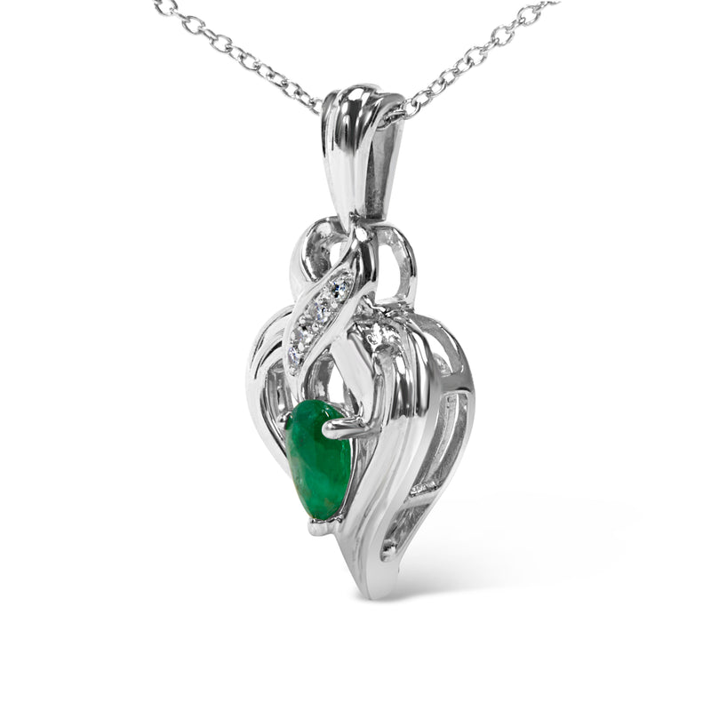 Bids.com .925 Sterling Silver 6x4mm Pear Emerald and Diamond Accent Heart Pendant Necklace (H-I Color, SI1-SI2 Clarity) - 18 Inches Necklaces