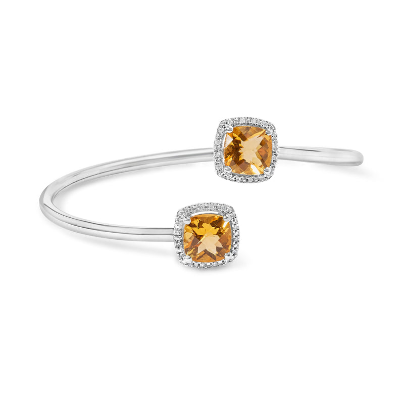 Bids.com .925 Sterling Silver 8mm Cushion Cut Yellow Citrine Gemstone and Diamond Accent Split Bypass Bangle Bracelet (H-I Color, SI1-SI2 Clarity)  - Fits up to 7.75" Inches Bracelets