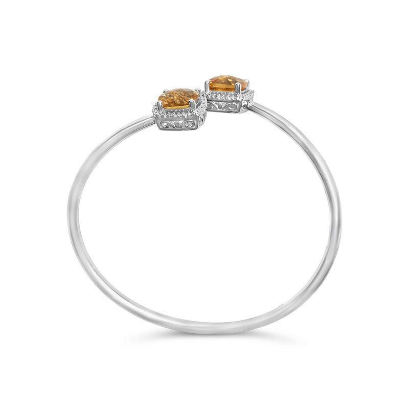 Bids.com .925 Sterling Silver 8mm Cushion Cut Yellow Citrine Gemstone and Diamond Accent Split Bypass Bangle Bracelet (H-I Color, SI1-SI2 Clarity)  - Fits up to 7.75" Inches Bracelets