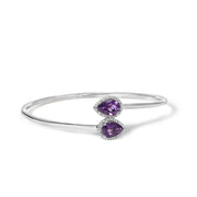 Bids.com .925 Sterling Silver 8 x 5.5mm Pear Shape Amethyst  and Diamond Accent Halo Bypass Bangle Bracelet (H-I Color, SI1-SI2 Clarity)  - Fits up to 7" Inches Bracelets