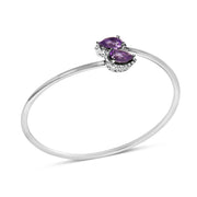 Bids.com .925 Sterling Silver 8 x 5.5mm Pear Shape Amethyst  and Diamond Accent Halo Bypass Bangle Bracelet (H-I Color, SI1-SI2 Clarity)  - Fits up to 7" Inches Bracelets