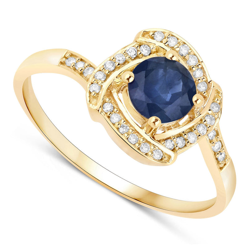 Bids.com 0.73 Carat Genuine Blue Sapphire and White Diamond 14K Yellow Gold Ring Rings
