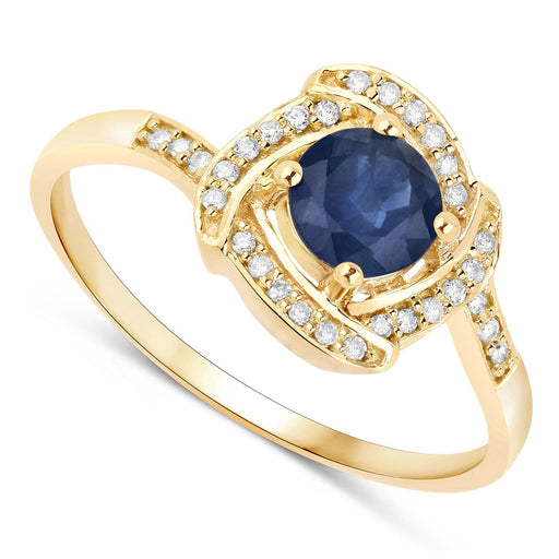 Bids.com 0.73 Carat Genuine Blue Sapphire and White Diamond 14K Yellow Gold Ring Rings
