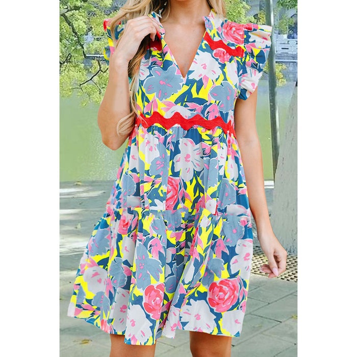 Ruffled Printed Cap Sleeve Mini Dress