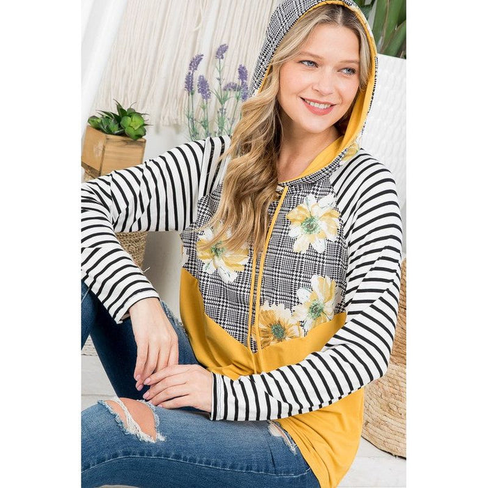 Plus Floral Stripe Mix Sweatshirts