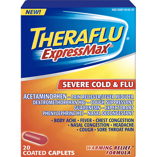 Theraflu Theraflu ExpressMax Severe Cold & Flu Warming Relief Formula Coated Caplets 20 Ct Box Health & Beauty Midnight Blue