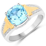 Bids.com 2.74 Carat Genuine Swiss Blue Topaz and White Diamond .925 Sterling Silver Ring Rings