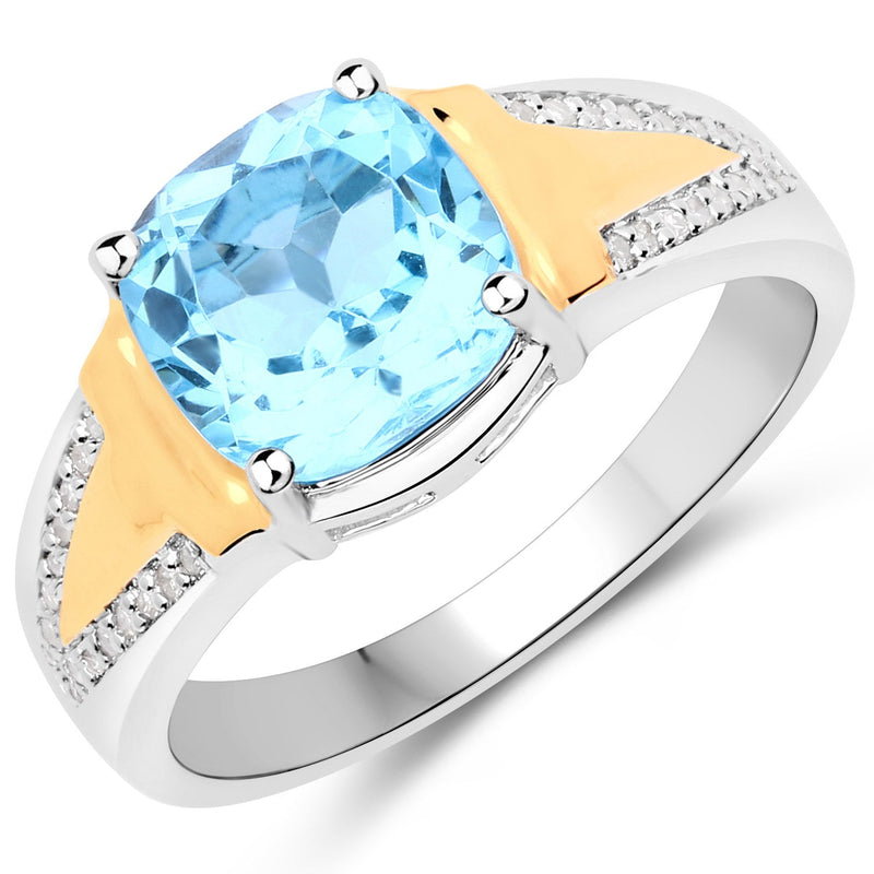 Bids.com 2.74 Carat Genuine Swiss Blue Topaz and White Diamond .925 Sterling Silver Ring Rings