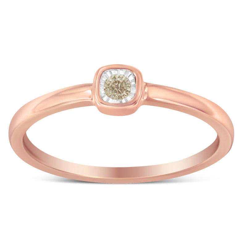 Bids.com 14K Rose Gold Plated .925 Sterling Silver 1/20 Carat Diamond Square Cushion-Shaped Miracle Set Petite Fashion Promise Ring (J-K Color, I1-I2 Clarity) - Size 6 Rings