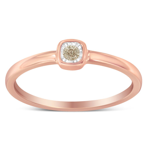 Bids.com 14K Rose Gold Plated .925 Sterling Silver 1/20 Carat Diamond Square Cushion-Shaped Miracle Set Petite Fashion Promise Ring (J-K Color, I1-I2 Clarity) - Size 6 Rings