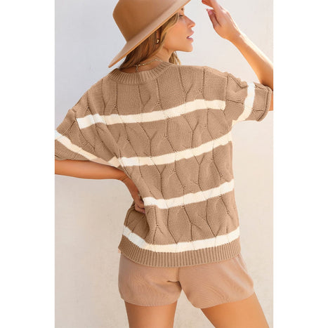 Striped Round Neck Short Sleeve Sweater