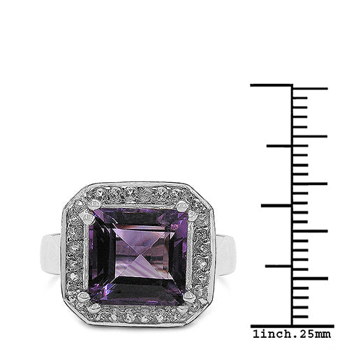 Bids.com 4.91 Carat Genuine Amethyst & White Topaz .925 Sterling Silver Ring Rings