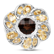 Bids.com 3.46 Carat Genuine Smoky Quartz & Citrine .925 Sterling Silver Ring Rings