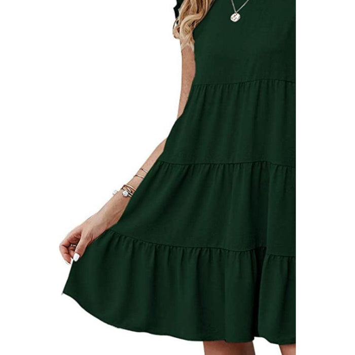 Ruffled Round Neck Cap Sleeve Mini Dress