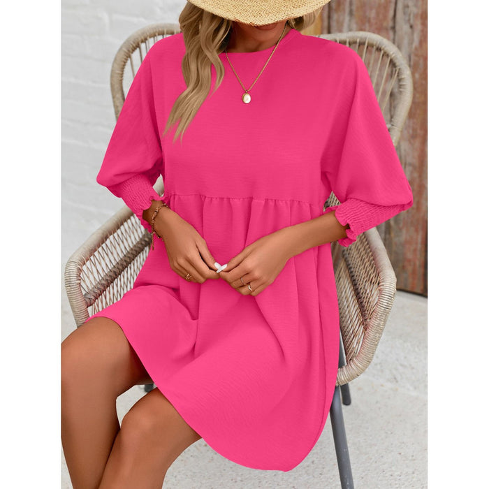 Round Neck Lantern Sleeve Mini Dress