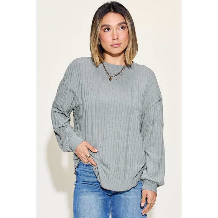 Basic Bae Ribbed Round Neck Long Sleeve T-Shirt