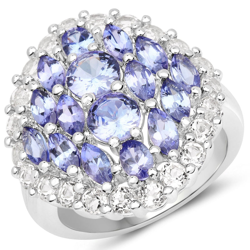 Bids.com 4.72 Carat Genuine Tanzanite and White Topaz .925 Sterling Silver Ring Rings