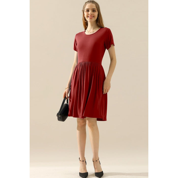 Ninexis Round Neck Ruched Dress with Pockets