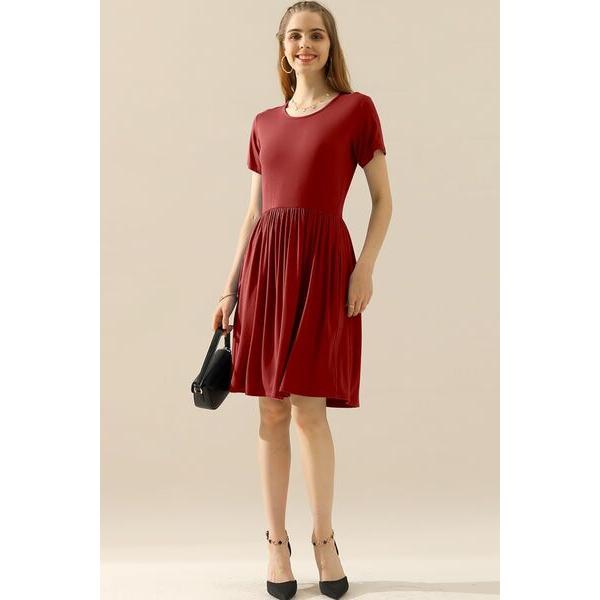 Ninexis Round Neck Ruched Dress with Pockets