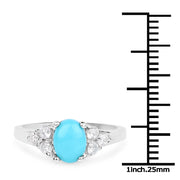 Bids.com 1.92 Carat Genuine Turquoise and White Zircon .925 Sterling Silver Ring Rings