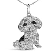 Bids.com .925 Sterling Silver 1/2 Cttw White and Black Diamond Shih Tzu Dog 18" Pendant Necklace (I-J Color, I2-I3 Clarity) Necklaces