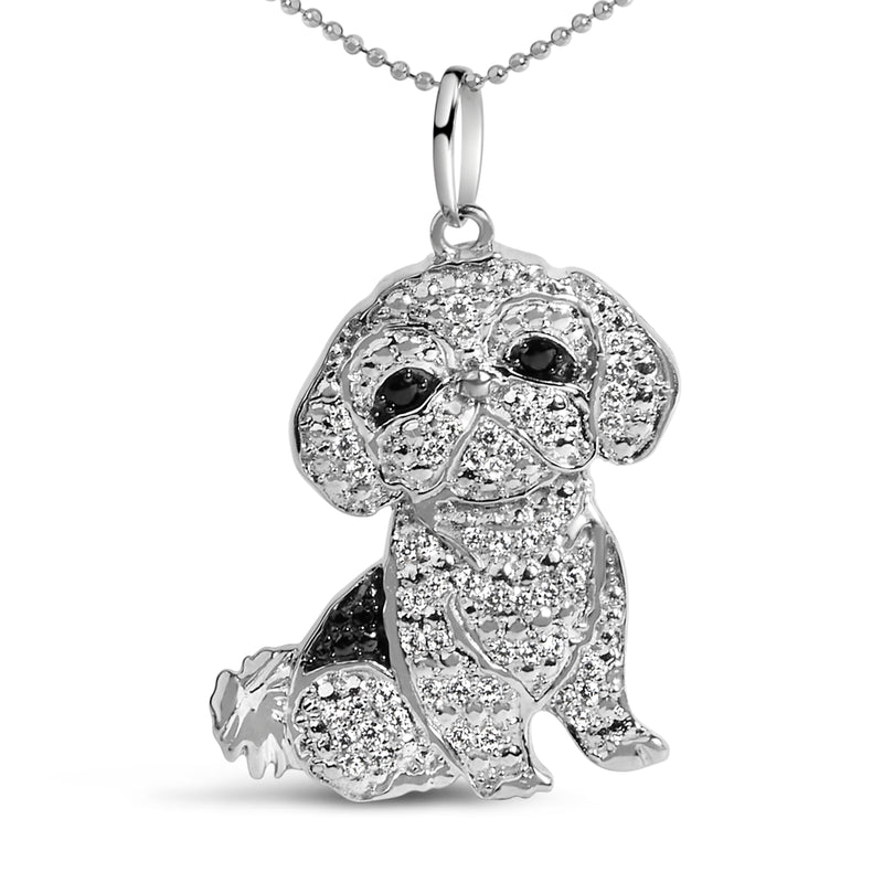 Bids.com .925 Sterling Silver 1/2 Cttw White and Black Diamond Shih Tzu Dog 18" Pendant Necklace (I-J Color, I2-I3 Clarity) Necklaces