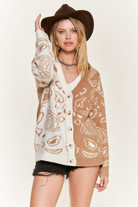 Heart Paisley and Color Block Cardigan