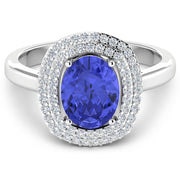 Bids.com 2.02 Carat Genuine Tanzanite and White Diamond 14K White Gold Ring Rings