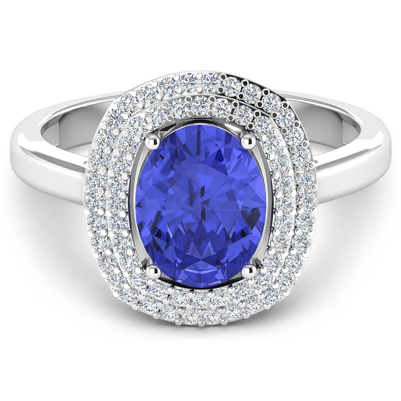 Bids.com 2.02 Carat Genuine Tanzanite and White Diamond 14K White Gold Ring Rings