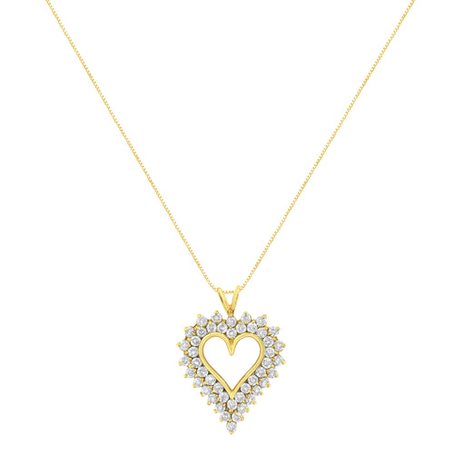 Bids.com 14K Yellow Gold .925 Sterling Silver 4 cttw Round-cut Diamond Cluster Heart Pendant Necklace (K-L Color, I1-I2 Clarity) Necklaces