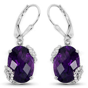 Bids.com 10.18 Carat Genuine Amethyst and White Topaz .925 Sterling Silver Earrings Earrings