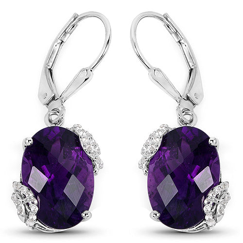 Bids.com 10.18 Carat Genuine Amethyst and White Topaz .925 Sterling Silver Earrings Earrings