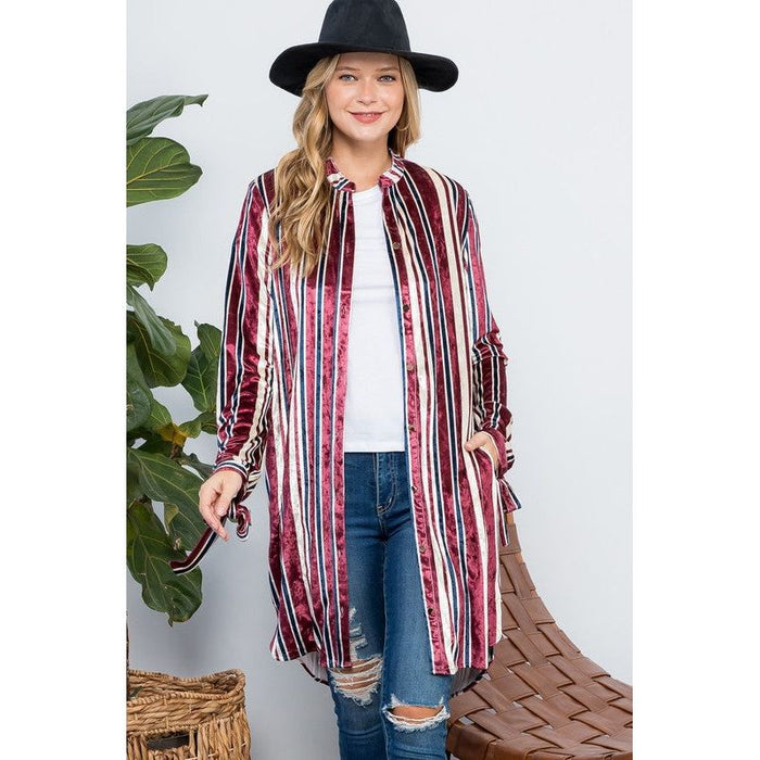 STRIPE VELVET LONG CARDIGAN