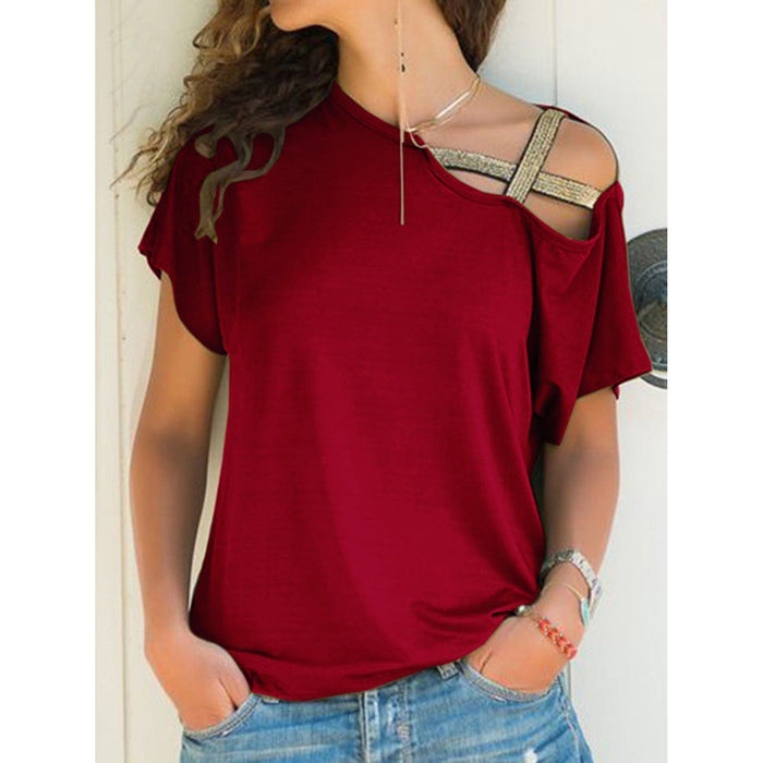 Asymmetrical Neck Short Sleeve T-Shirt